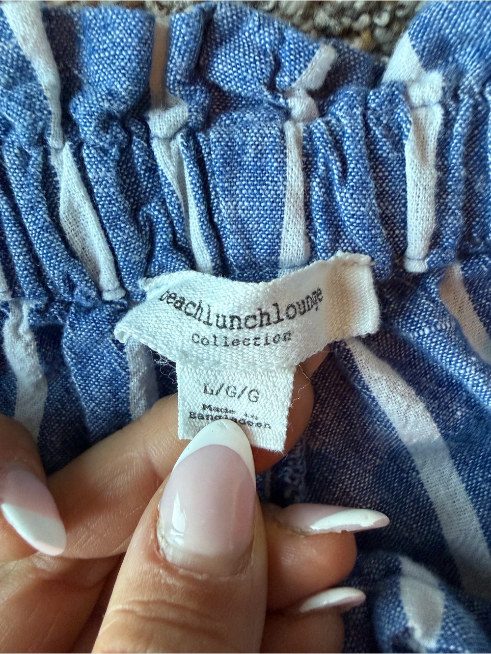 Beach Lunch Lounge Large Blue White Stripe Pull On Beach Pants Coastal - Picture 4 of 5